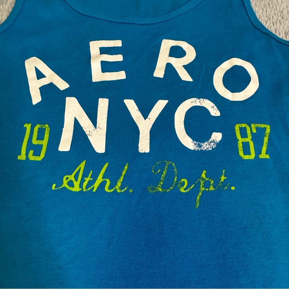 Aeropostale Blue Tank Top Size Medium Aero NYC Graphic Stretchy Vintage NWOT - Picture 5 of 8
